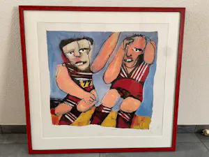 Herman Brood - "Voetballers" - Orginele zeefdruk Nr. 84 - nieuwe ingelijst kopen? Bied vanaf 300!