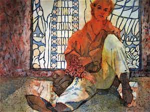 Marcel Schellekens - Zeer beperkte Oplage (25) gesigneerde Kleuren Ets "Man met bos Rozen" verkocht voor € 10!