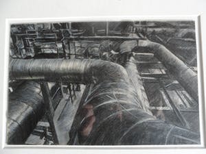 Ali Koers - Krijt tekening. Titel, "Powerplant". kopen? Bied vanaf 40!