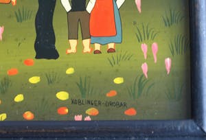 Renate Koblinger-Drobar - Achterglasschildering , De Vlieger – gesigneerd & ingelijst – ca 1980 kopen? Bied vanaf 40!