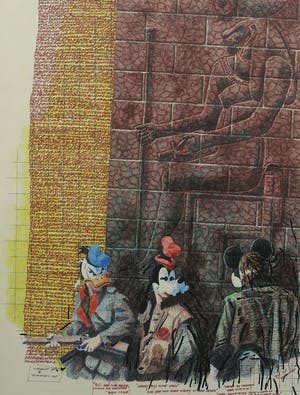 Hans Spinnler - Pentekening, On Sekhment's feet - Ingelijst kopen? Bied vanaf 1!