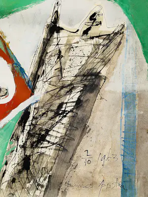 Hannes Postma - grote 1963 gemengde techniek (pastel, aquarel) "Figures V" - gesigneerd kopen? Bied vanaf 84!