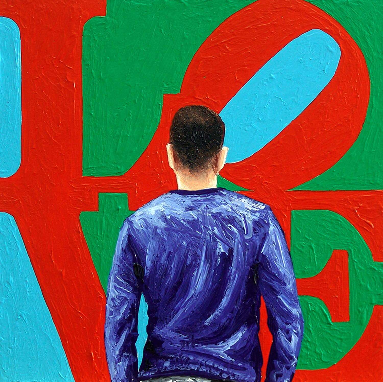 Gerard Boersma - Love (Man kijkend naar pop art schilderij van Robert Indiana) kopen? Bied vanaf 75!