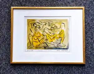 Paul Husner - 2006 - aquarel op papier "Vuurdans" met opdracht - mooi ingelijst - gesigneerd vendu pour 90€ !