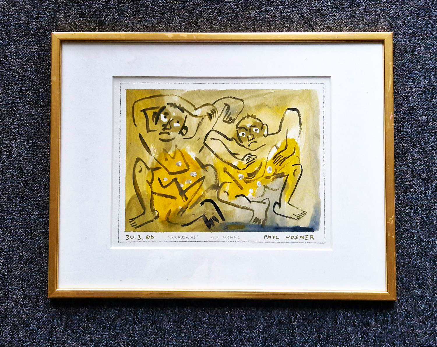 Paul Husner - 2006 - aquarel op papier "Vuurdans" met opdracht - mooi ingelijst - gesigneerd kopen? Bied vanaf 90!