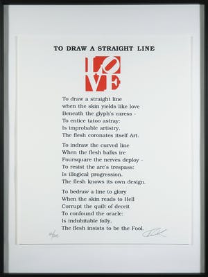 Robert Indiana - Gesigneerde gekleurde reliëfdruk, To draw a straight line - Ingelijst kopen? Bied vanaf 1!