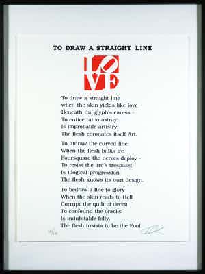Robert Indiana - Gesigneerde gekleurde reliëfdruk, To draw a straight line - Ingelijst verkocht voor € 1!