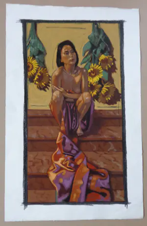 Nico Vrielink - MIJMERENDE HALFNAAKTE VROUW / KLEURZEEFDRUK / 103x85cm / SIG kopen? Bied vanaf 45!