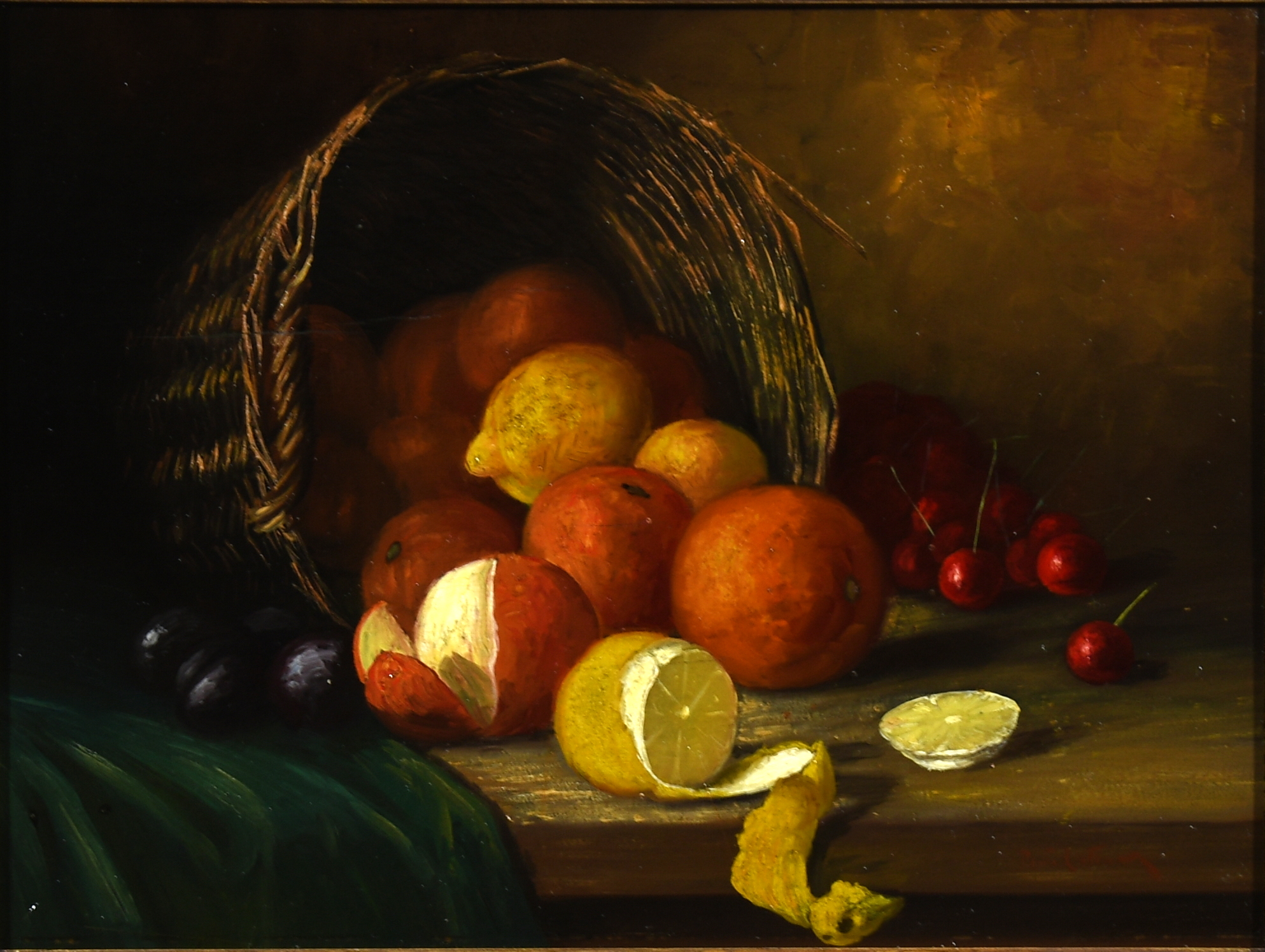 Piet Cottaar - 1878 -1950 "Rieten Mand met Fruit"- Olieverf op paneel- Sign. Piet Cottaar verkocht voor € 75!