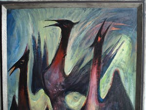 Buy Klaas Pijlman - Olieverf op board , “Vogels” - ingelijst – 1961? Bid from 50!