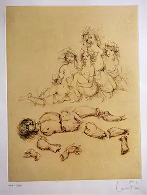 Leonor Fini - VIER MÄDCHEN MIT ZERSTÖRTER PUPPE vendu pour 170€ !