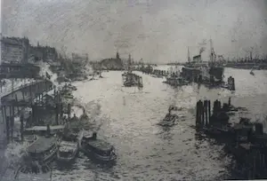 AcheterLuigi Kasimir - Gezicht op de haven van Hamburg met links de Landungsbrücken.? Enchérissez de 155!