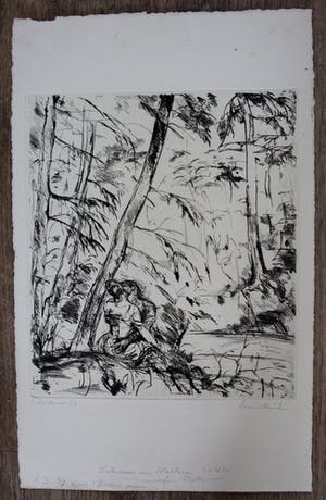 Hans Meid - Trockene Nadelradierung: Liebespaar am Waldsee kopen? Bied vanaf 85!