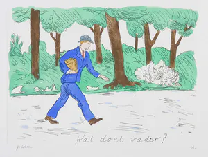 Pieter Holstein - Handgekleurde ets, Wat doet vader? kopen? Bied vanaf 60!