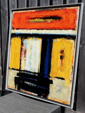 Henk Lassche - Ingelijste olieverf op doek: "Moderne compositie" (groot!) kopen? Bied vanaf 999!