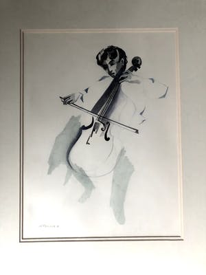 Henk Fonville - Bassist - Aquarel, Ingelijst kopen? Bied vanaf 90!