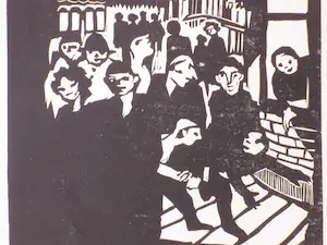 Niet of onleesbaar gesigneerd - Drukte in de straat - Houtsnede kopen? Bied vanaf 1!