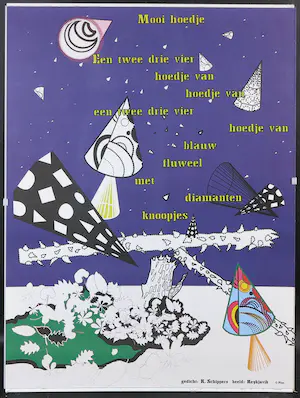 Niet of onleesbaar gesigneerd - Affice met gedicht, Mooi hoedje kopen? Bied vanaf 1!