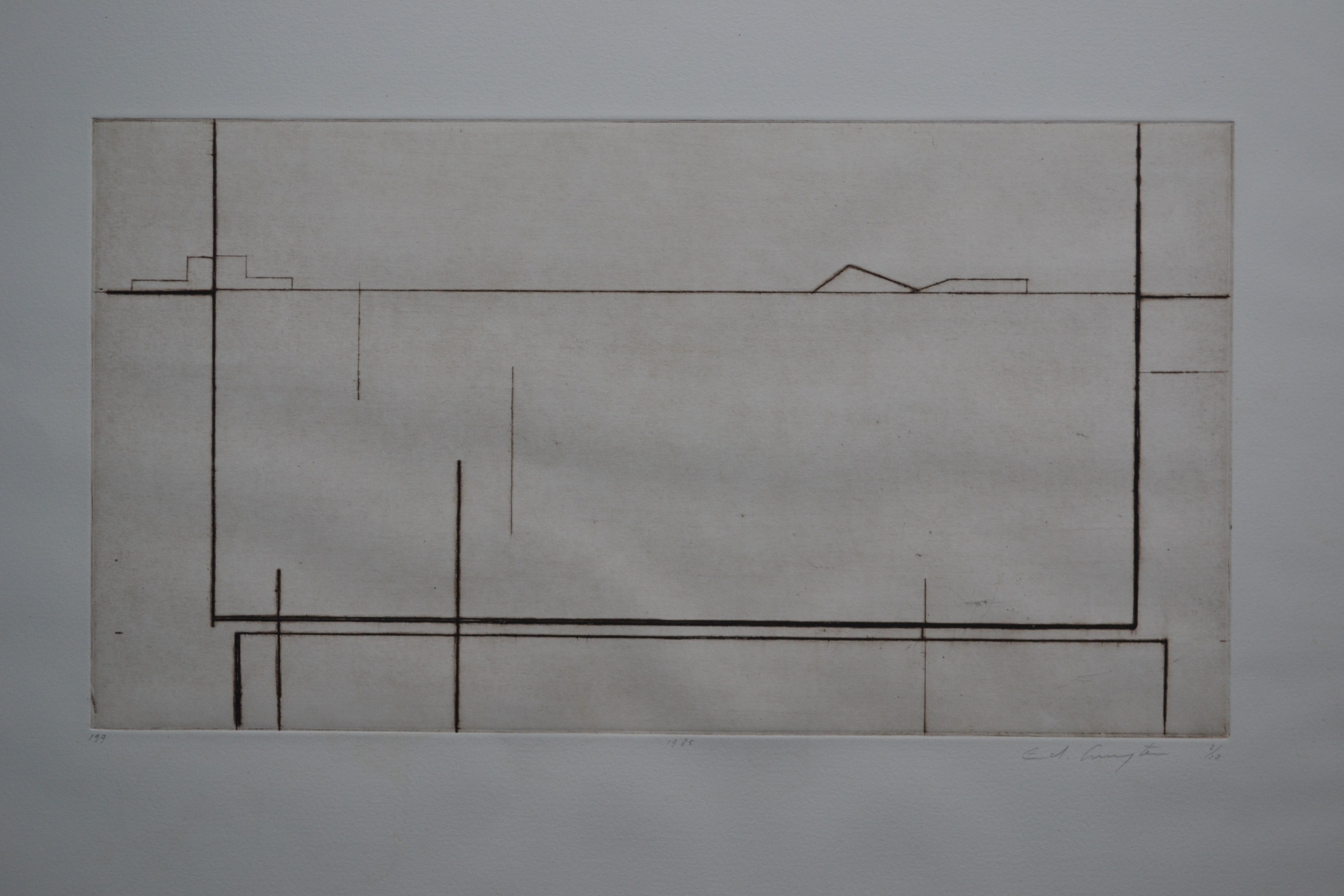 Ed Luijten - Compositie van geometrische, elkaar doorkruisende lijnen - Ets kopen? Bied vanaf 1!