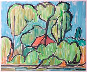 Paul Overhaus - Olieverf op doek, Onder de bomen - Ingelijst verkocht voor € 60!