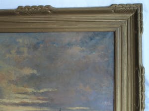 Niet of onleesbaar gesigneerd - Olieverf op doek, Hollands landschap met lucht en water - gesigneerd & ingelijst kopen? Bied vanaf 10!