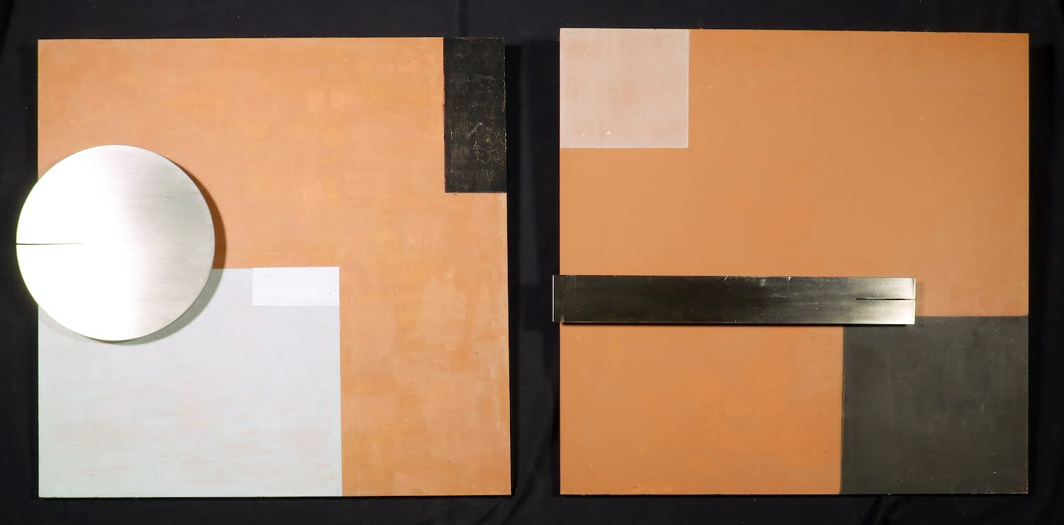 Menno Meijer - Lot van twee 3d-geometrisch-abstracte werken in gemengde techniek (verf, metaal) kopen? Bied vanaf 50!