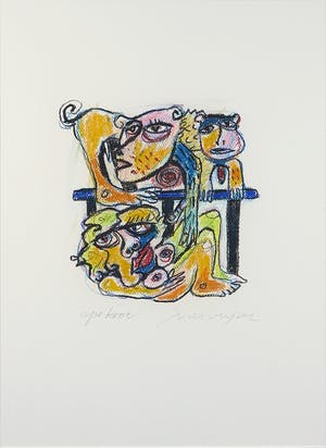 Henk Vierveijzer - Pastelkrijt, Apekooi - Ingelijst kopen? Bied vanaf 50!