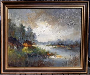 Jan Bevort - Waterlandschap, olieverf op doek (netjes ingelijst, groot) kopen? Bied vanaf 1!