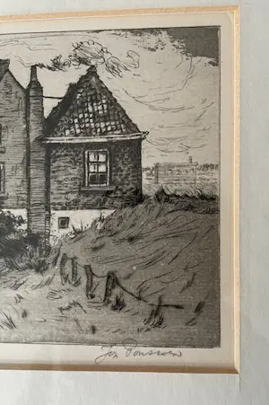 Johan Ponsioen - Huisjes aan de Dijk ( Echteldse Dijk ) - Ets kopen? Bied vanaf 75!