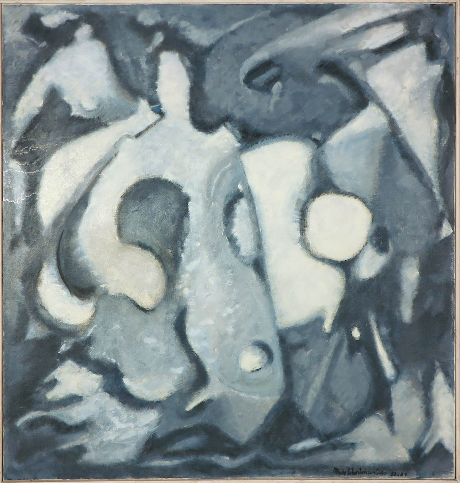Mado Schoolmeesters - Olieverf op doek, Composition en gris - Ingelijst (Groot) verkocht voor € 200!
