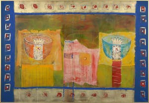 Niet of onleesbaar gesigneerd - Gemengde techniek op doek, Gekroonde kom - Ingelijst kopen? Bied vanaf 1!