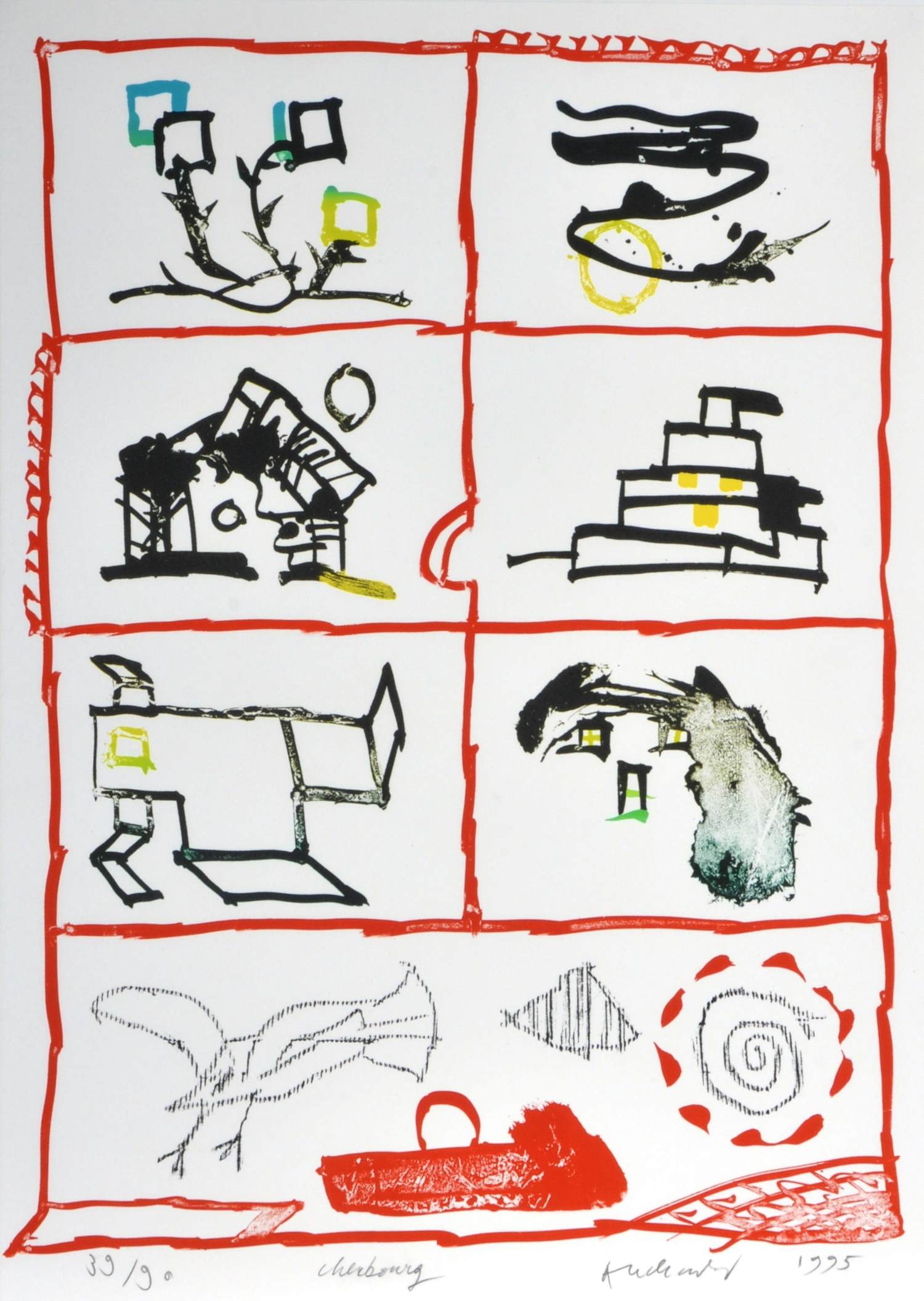 Pierre Alechinsky - Cherbourg - Lithografie - Gesigneerd - 1995 kopen? Bied vanaf 950!