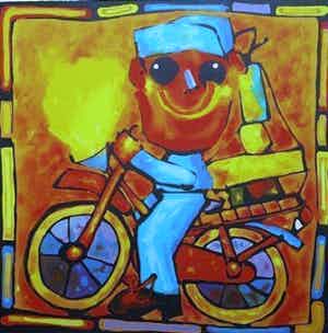 Ad Verstijnen - Kleurenzeefdruk DELIVERY-MAN Handgesigneerd. verkocht voor € 95!