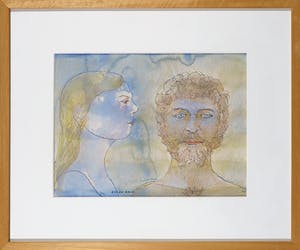 Niet of onleesbaar gesigneerd - Gemengde techniek op papier, Evan en Adam kopen? Bied vanaf 1!