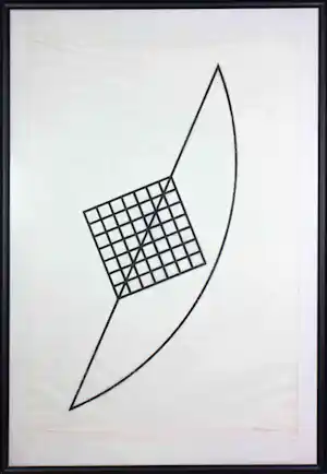 Faan Olgers - Houtsnede op Japans papier, Geometrische compositie - Ingelijst verkauft für € 70!