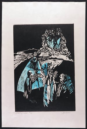 Joe Wols - Lot van twee linosnedes op papier, Strange Music kopen? Bied vanaf 1!