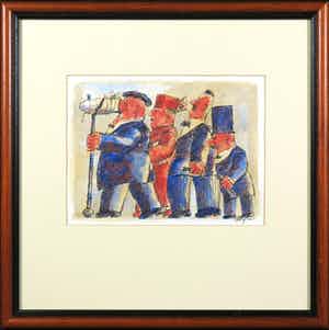 Franz Borghese - Aquarel, Z.T. Vier figuren - Ingelijst verkocht voor € 400!