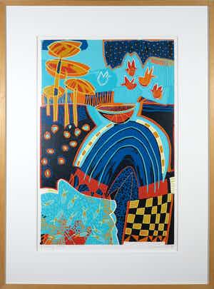 Diana van Hal - Linosnede, Fishing - Ingelijst verkocht voor € 1!