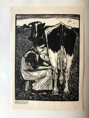 Jan Mankes - Houtsnede Koemelkster 1923 verkocht voor € 200!