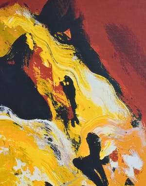 Mattie Schilders - Gele rotsen als wolken om een bergtop - Ingelijst - Groot kopen? Bied vanaf 50!