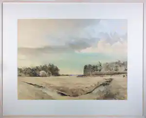 Jose Calsina - Pen/ Aquarel op papier, Polder- Ingelijst (Groot) verkocht voor € 40!