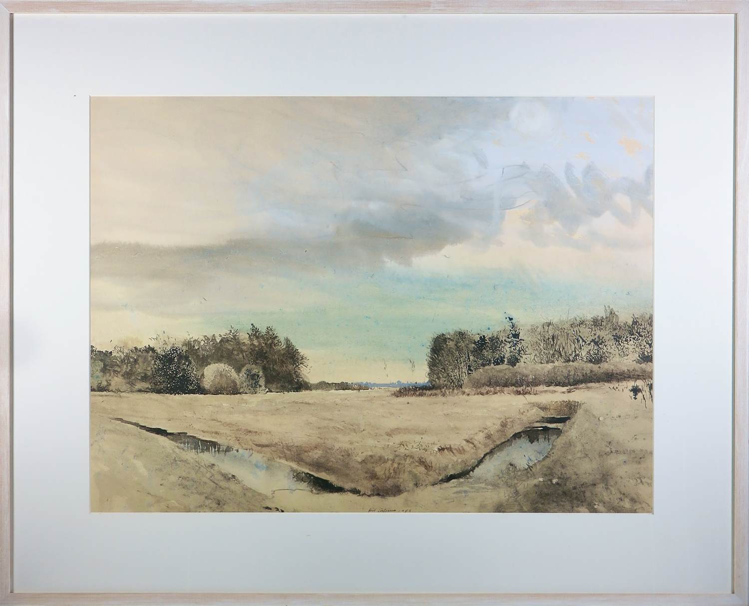 Jose Calsina - Pen/ Aquarel op papier, Polder- Ingelijst (Groot) kopen? Bied vanaf 40!