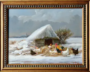 Hilaire Bals - Winterlandschap met kippen kopen? Bied vanaf 295!