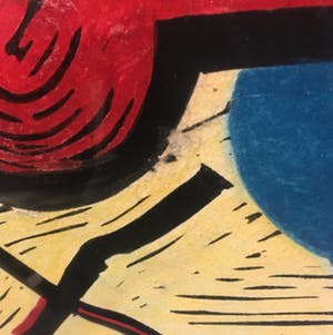 Hans Wap - Linosnede en pastelkrijt op papier, Birdman - Ingelijst kopen? Bied vanaf 100!