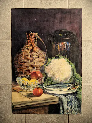 Adolf van Dijk - Grote aquarel - circa 1920 - stilleven met bloemkool, makreel - gesigneerd kopen? Bied vanaf 1!