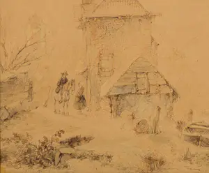 Andreas Schelfhout - IJspret op een bevroren vaart en figuren bij een huis en boot kopen? Bied vanaf 640!