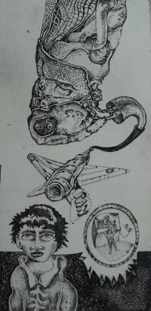 Ab Steenvoorden - Ets , Monument der Vissen – Surrealistische voorstelling, 1971 - 16½ x 41 cm kopen? Bied vanaf 1!