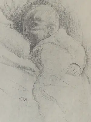 Jan Sluijters (jr.) - in 1941 gemaakte potlood tekening - pasgeboren baby - kerstmis 1941 kaufen? Bieten Sie von 31!