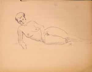 Jan Sluijters (jr.) - Tekening, Liggend naakt verkocht voor € 40!