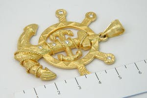 1309 - Surinaams 18 krt geel-goud & diamanten "Anker en roer" hanger - GROOT! kopen? Bied vanaf 1060!